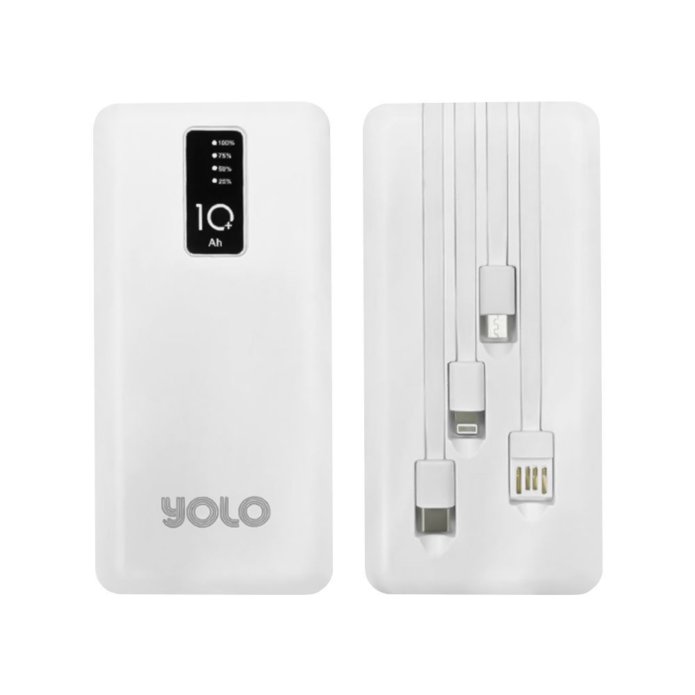 Yolo Power 10 Power Bank, 10000mAh Battery, Multi Inputs, High Voltage Protection, White, YPB-101